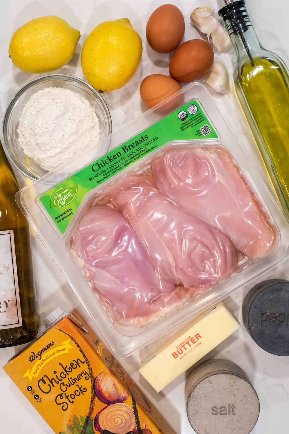 overhead shot of ingredients for chicken francese