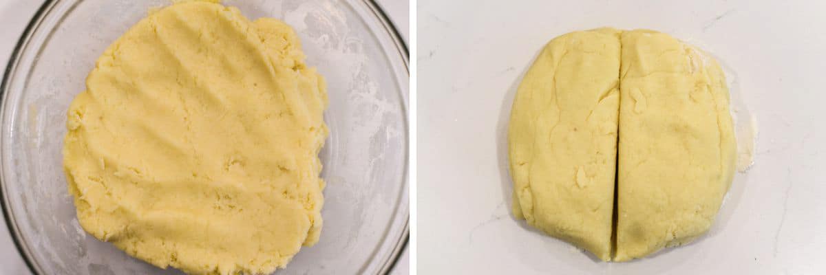 process shots of forming dough and forming into disc