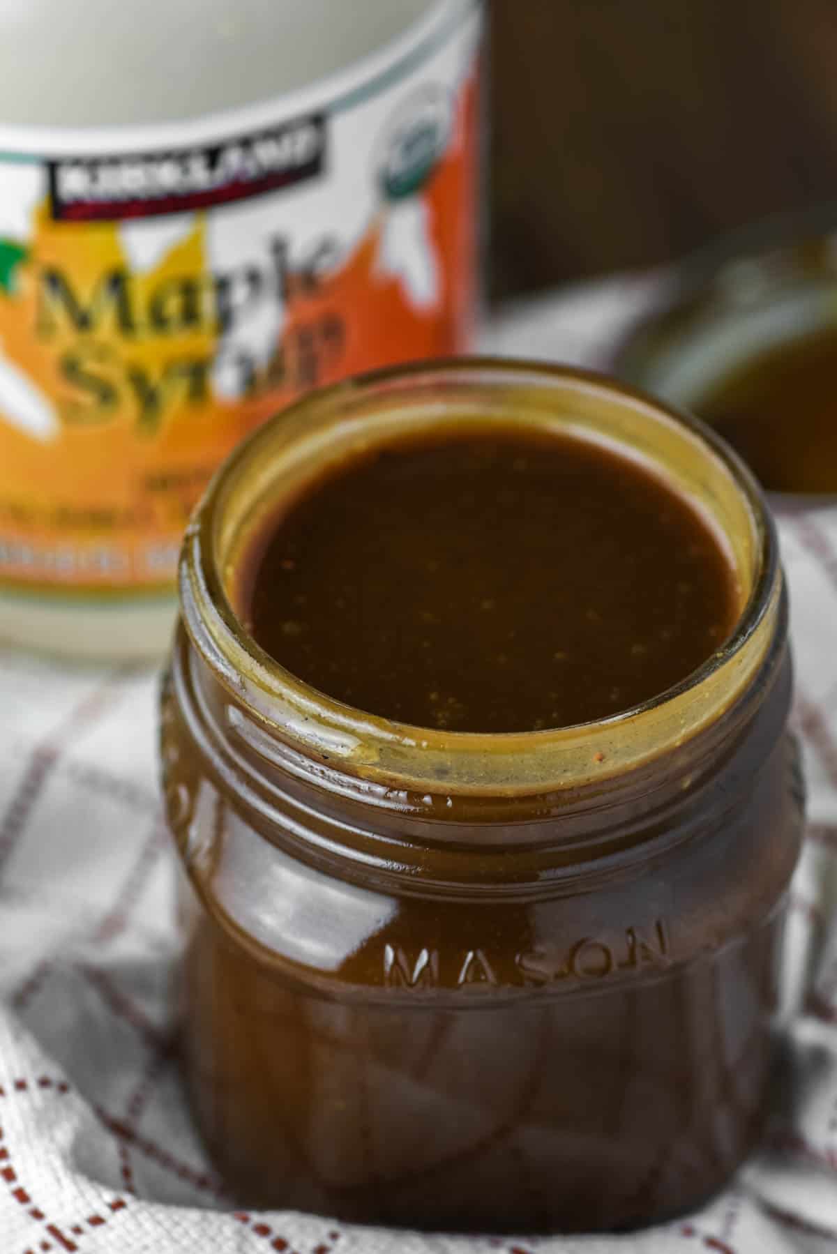 maple balsamic dressing in mason jar
