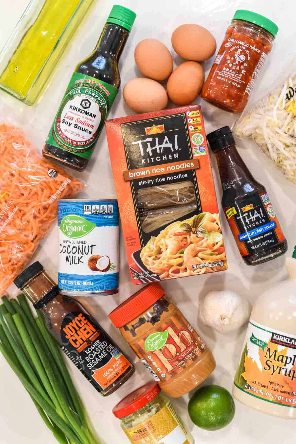 overhead shot of ingredients for pad thai