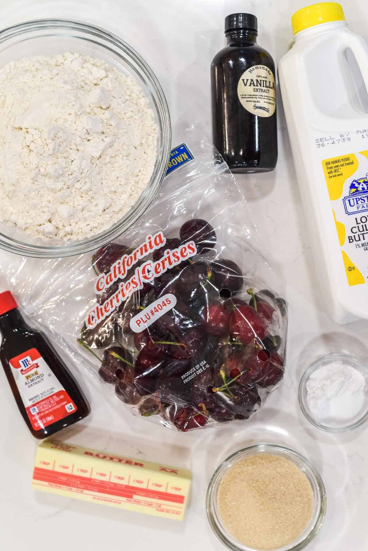 overhead shot of ingredients for cherry scones