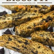 close-up of Oreo biscotti on parchment paper