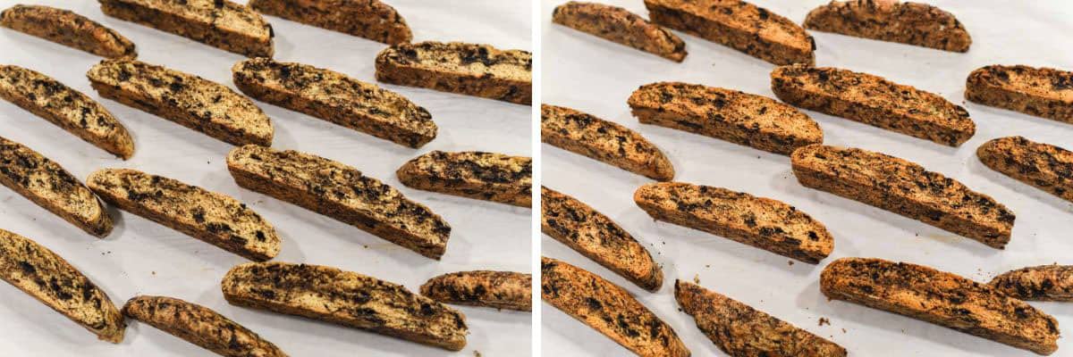 process shots of baking biscotti on parchment paper