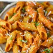 close-up of carrot pasta on plate