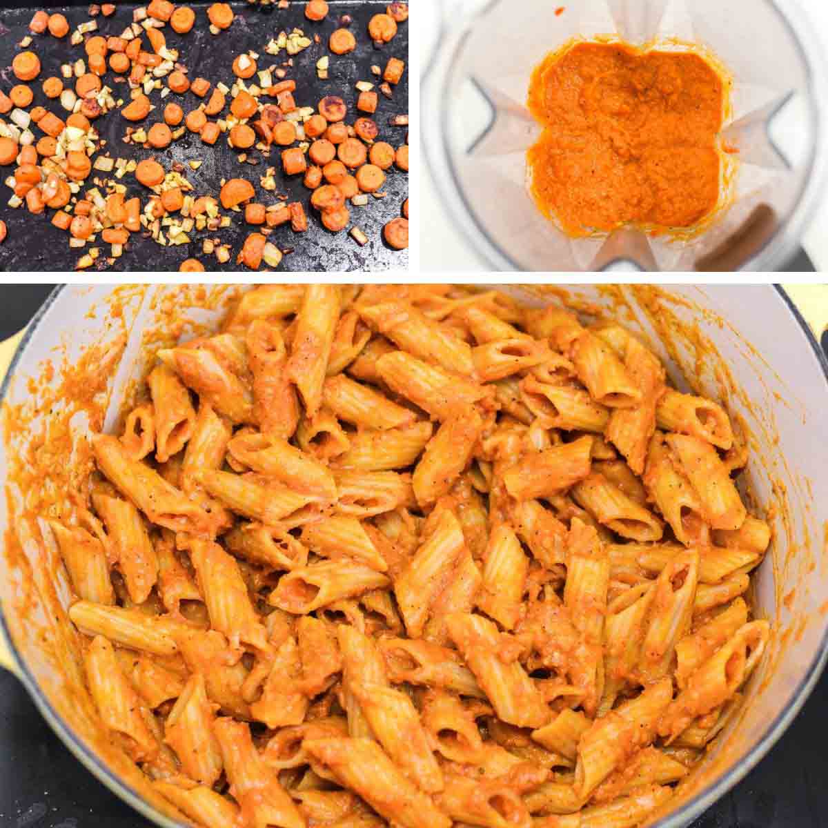 process shots of making carrot pasta
