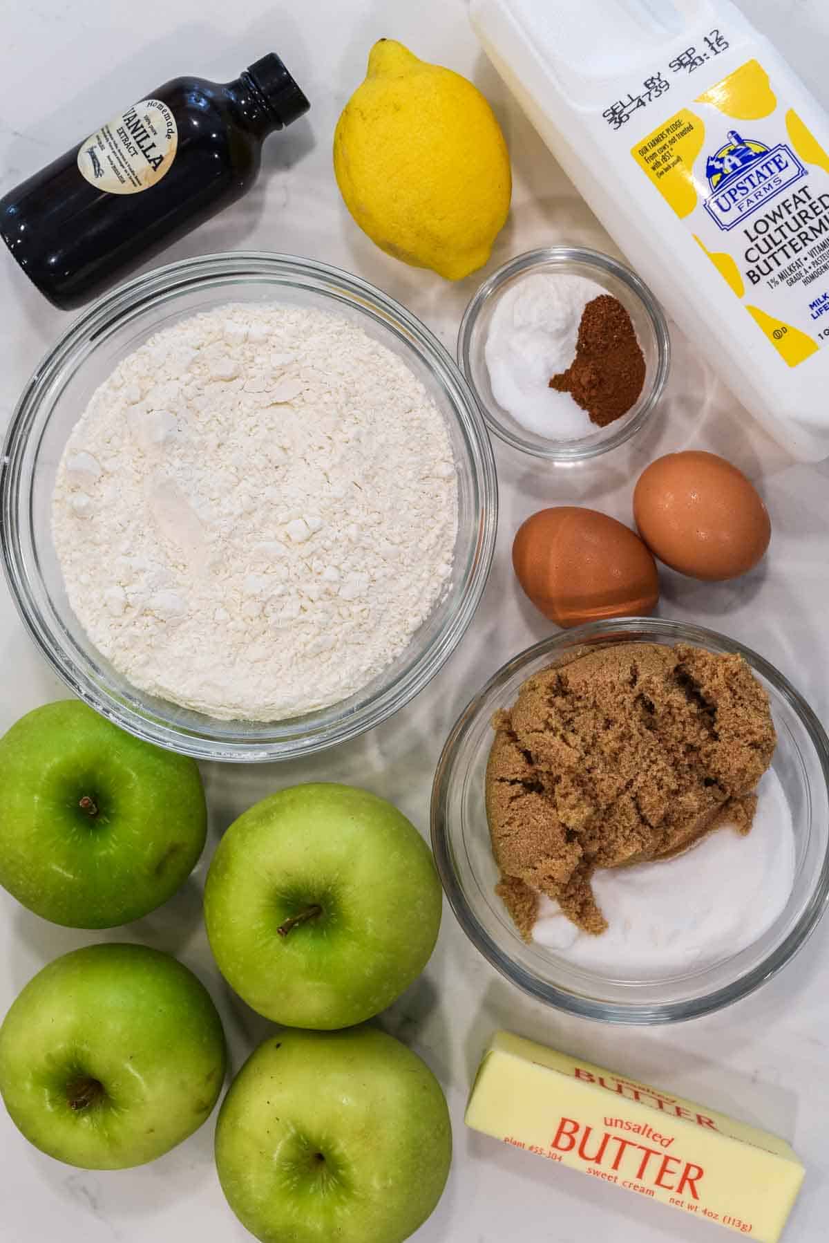 overhead shot of ingredients for apple dutch cake