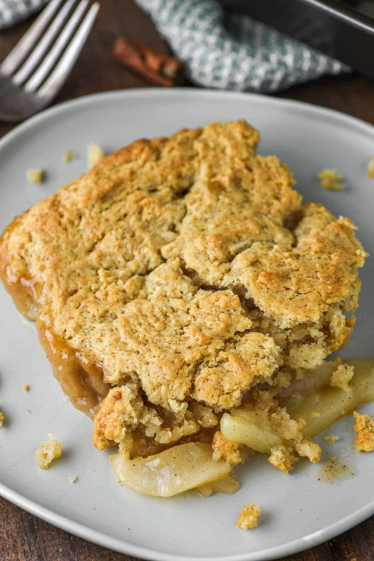 close-up of pear cobbler on plate