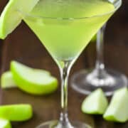 two glasses of sour apple martinis