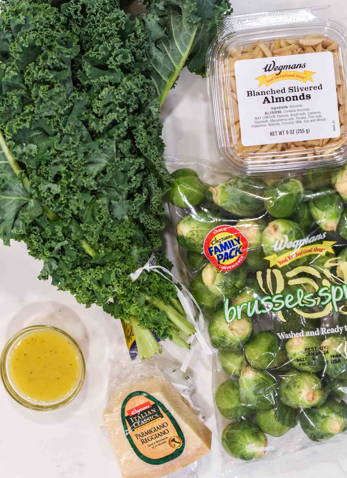 overhead shot of ingredients for kale crunch salad