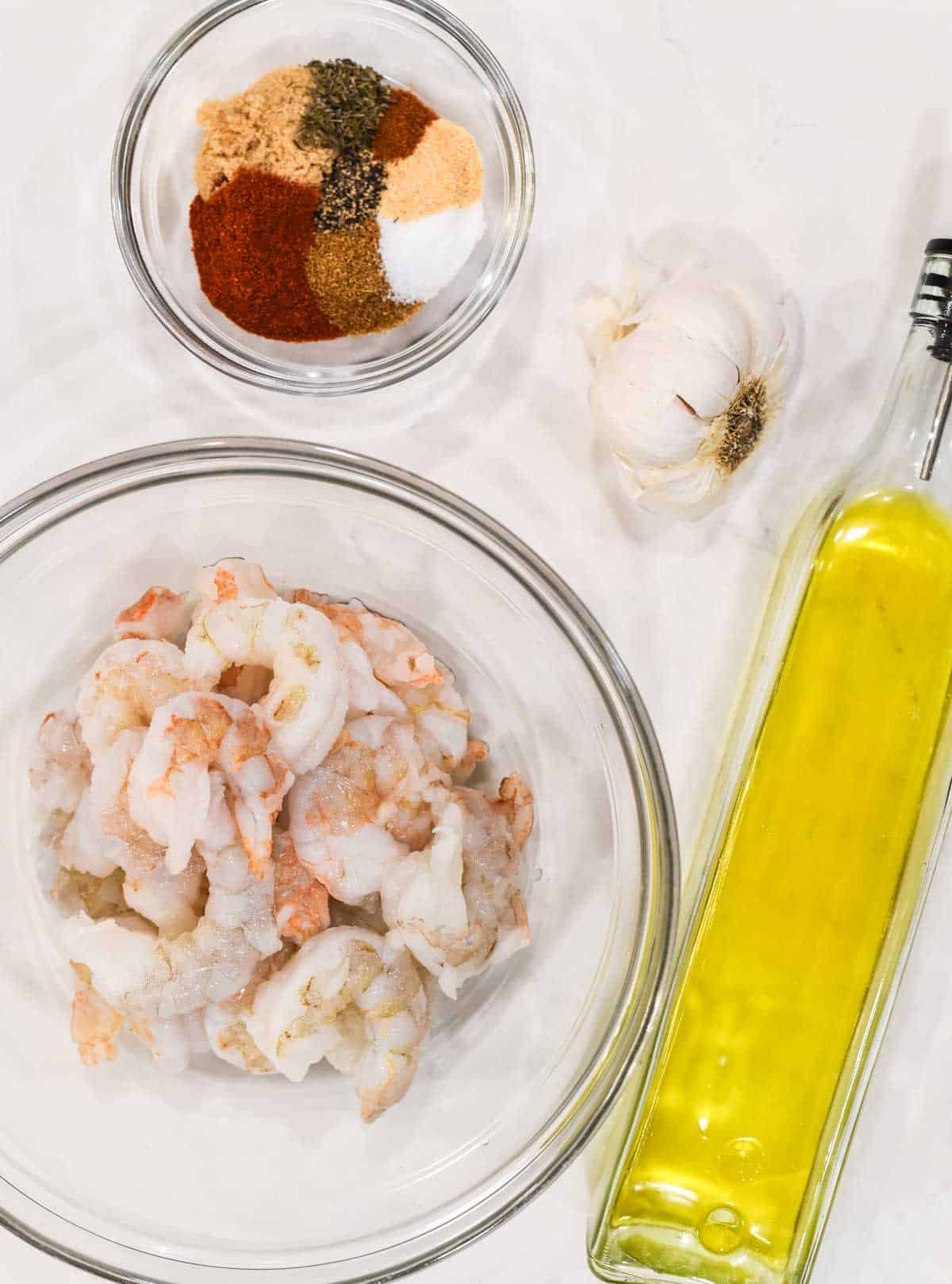 overhead shot of ingredients for blackened shrimp