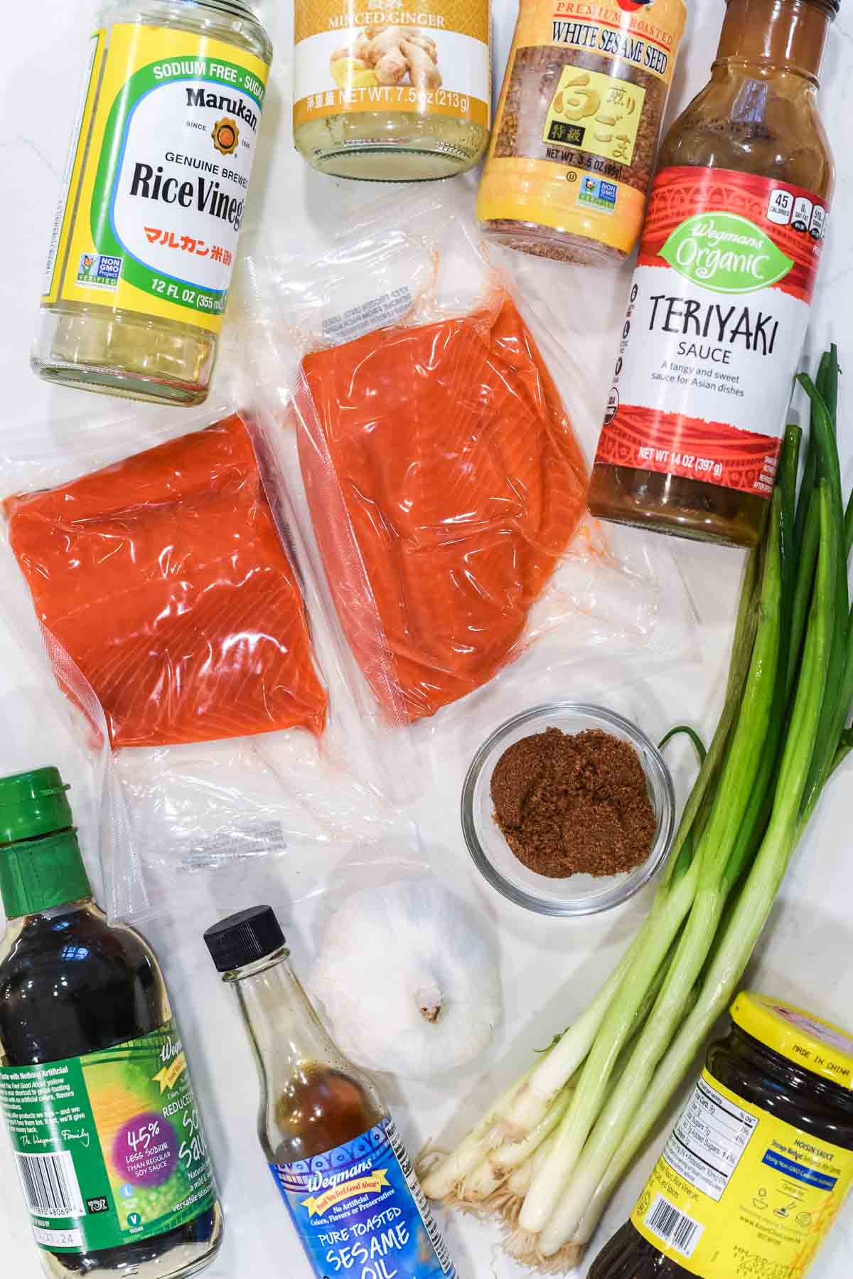 overhead shot of ingredients for teriyaki salmon
