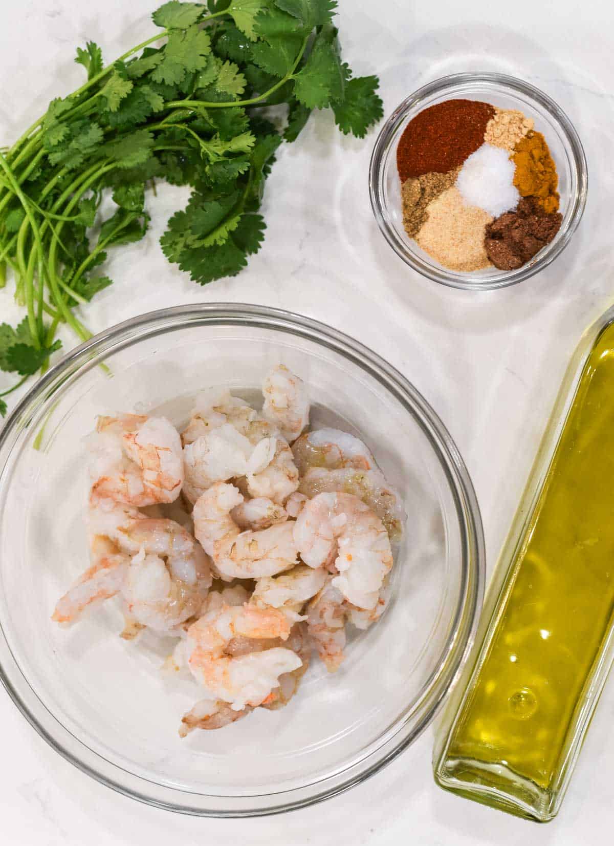 overhead shot of ingredients for tandoori shrimp
